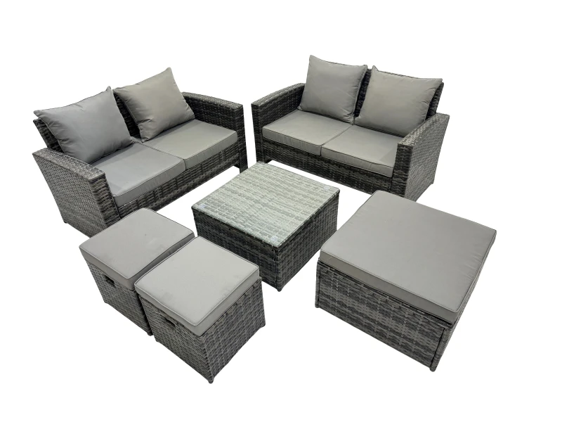 Image of Fimous Lounge Double Seat Sofa Coffee Table Set with 3 Stools in Dark Grey Dark Grey Unisex