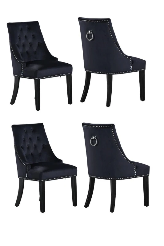 Image of Life Interiors Life Interiors Set of 4 Velvet Dining Chairs Scoop Knockerback & Button Tufted, Solid Wood Legs in Black One Size Unisex 50607345