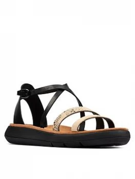 Image of Clarks Jemsa Strap Leather Flat Sandal - Black Combi, Size 3, Women