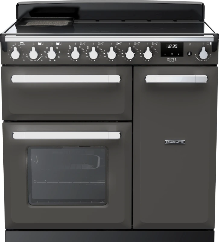 Image of Rangemaster Estel Deluxe ESDL90EIPSLT/CM1 90cm Electric Range Cooker with Induction Hob - Slate / Chrome - A/A Rated