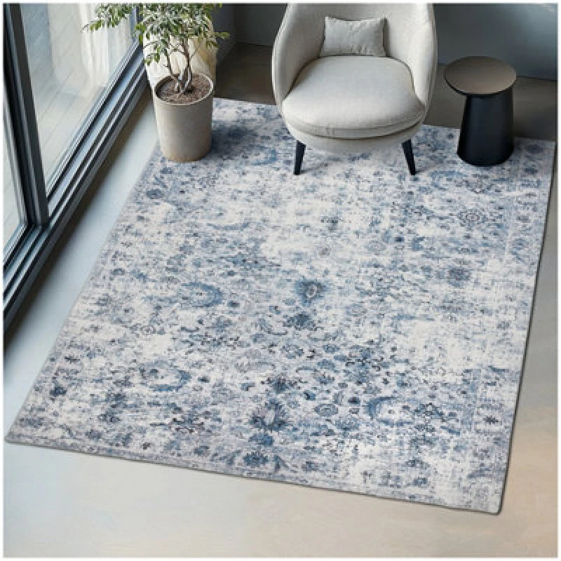 Image of Tectake Vintage Rug Amara - Faded Design, Machine Washable, Short Pile & Non-Slip Underside 200 X 274cm - Blue