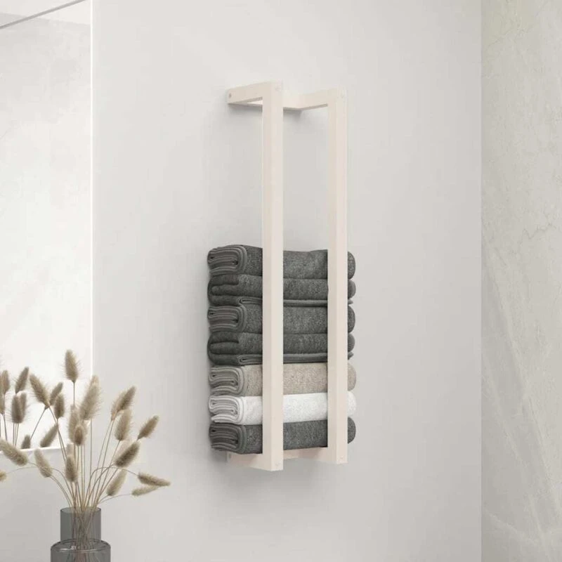 Image of vidaXL Towel Rack White 23X18X90Cm Solid Wood Pine S, White 822398