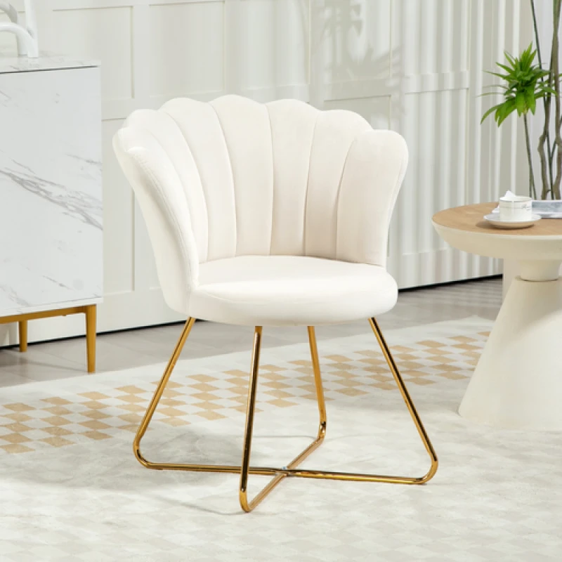 Image of HOMCOM HOMCOM Accent Chair, Velvet Armchair with Lotus Backrest, Steel Legs, Cream Cream One Size Unisex 5063603033610