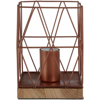 Image of Copper Wire Table Lamp Thick Wooden Base Desk Lamp For Office / Study / Living Room Chic and Contemporary Lamps For Desks / Bedroom 13 x 13 x 19