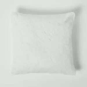 Image of Soft Touch Faux Fur Cream Ivory Cushion 46 x 46cm - White - Homescapes