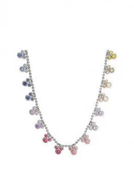 Image of Disney Mickey Mouse Sterling Silver Rainbow Crystal Mickeys Necklace, One Colour, Women