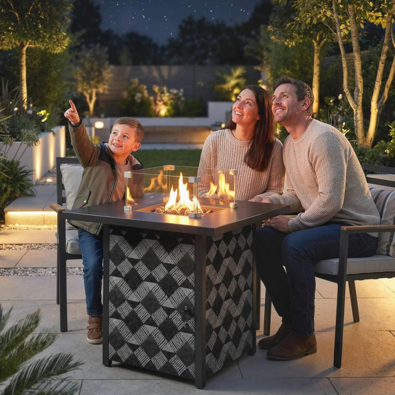 Image of OUTSUNNY Square Propane Gas Fire Pit Table, Patio Heater with Lava Rocks in Black Unisex