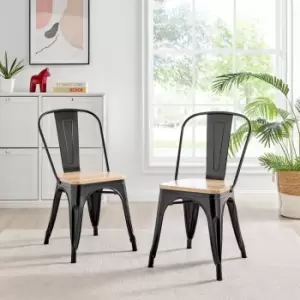 Image of Set of 2 Colton Industrial Steel Stackable Tolix Style Dining Chairs With Pine Seats