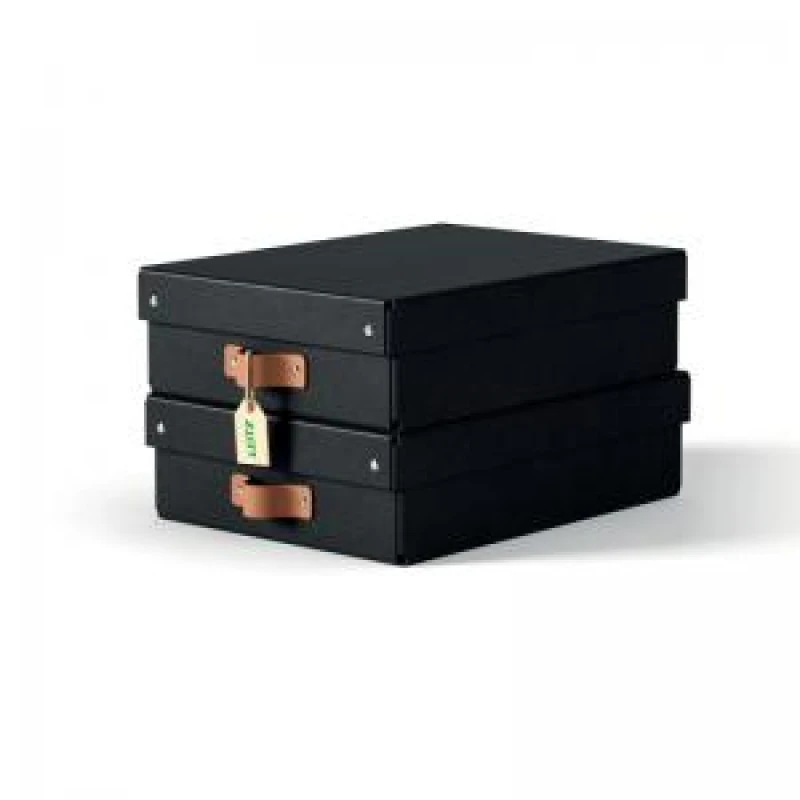 Image of Leitz Puro Storage Box with Lid Medium Low 8L Black 100 Recycled Card EXR70937AC
