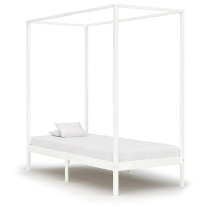Image of vidaXL Solid Pine Wood Canopy Bed Frame White 100x200cm Single Wooden Beds