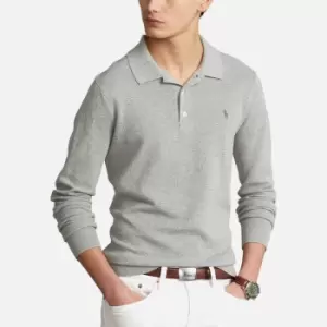 Image of Polo Ralph Lauren Mens Custom Slim Fit Textured Long Sleeve Polo Shirt - Andover Heather - M