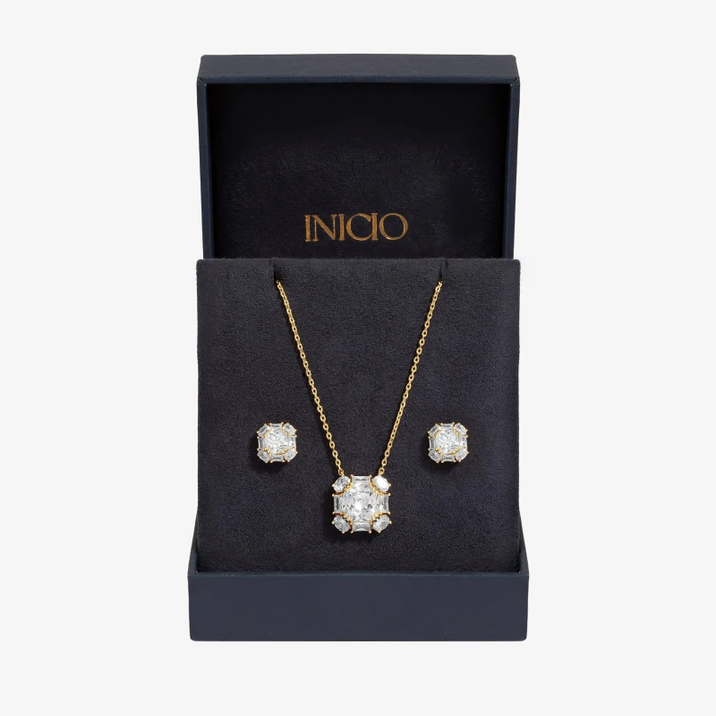 Image of Inicio Gold Plated Cubic Zirconia Square Set - Gift Box Jewellery Sets One Size Gold 72807310000