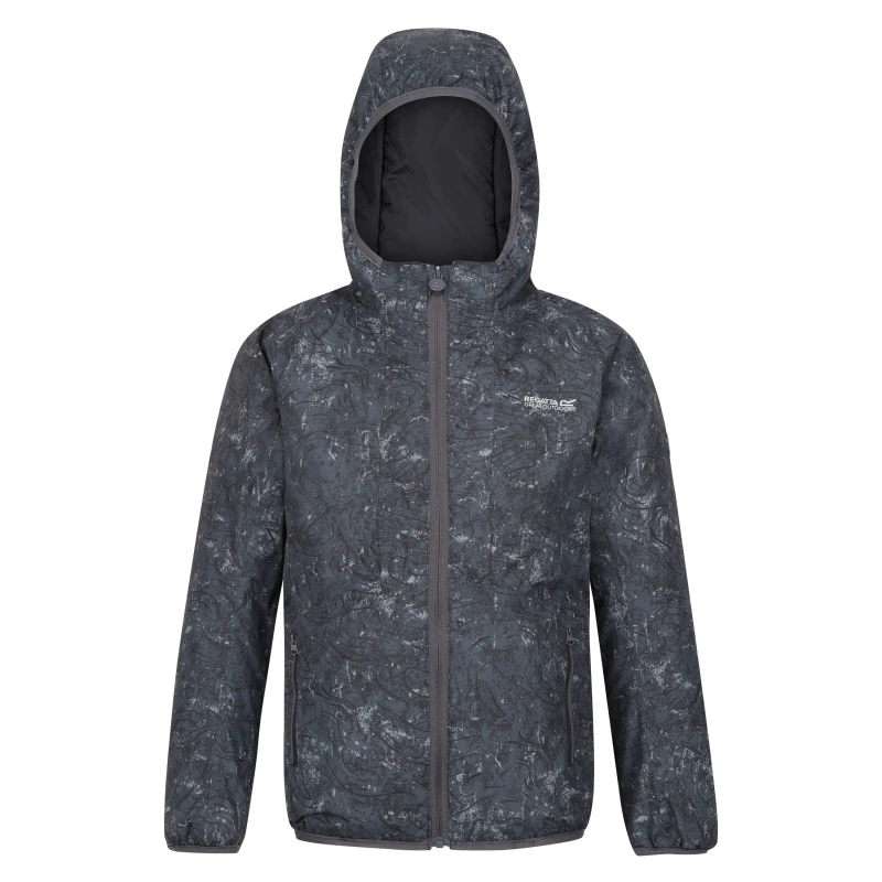 Image of Regatta Boys Volcanics VII Padded Waterproof Jacket 14-15 Years - Chest 86-89cm (Height 164-170cm) Seal Grey Terrain Print RKP268B-RAI-14