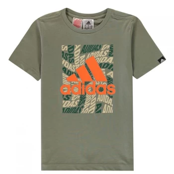 Image of adidas Camo Linear T Shirt Junior - Khaki BOS