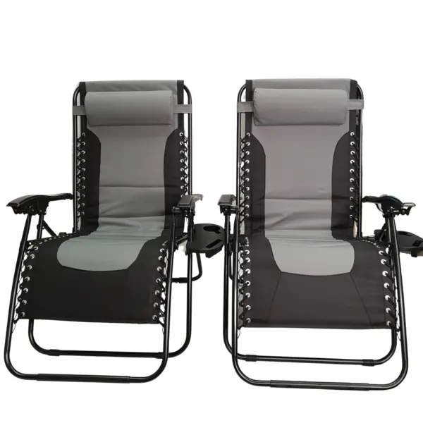 Image of Set of 2 Luxury Padded Multi Position Zero Gravity Garden Relaxer Chair Lounger in Grey & Black