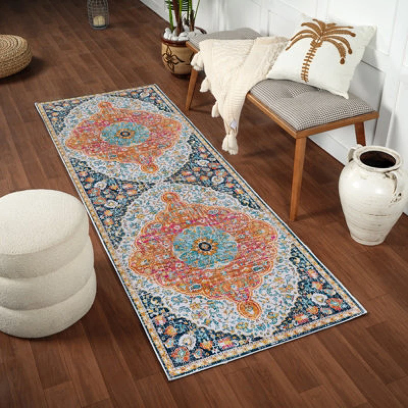 Image of Livabliss Vintage Oriental Boho Bright Orange Wren Runner Rug 80 X 220 Cm - Easy Care, Non Shedding, Ideal For Hallway Or Beside The Bed