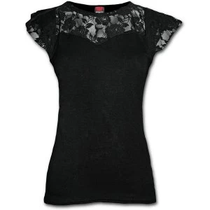 Image of Gothic Elegance Lace Layered Cap Sleeve Womens Medium Short Sleeve Top - Black