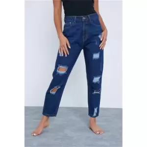 Image of I Saw It First Dark Wash Petite High Waisted Ripped Jeans - Blue