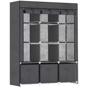 Image of HOMCOM Fabric Wardrobe, Portable Wardrobe with 5 Shelves, 2 Hanging Rails and 3 Fabric Drawers, Foldable Closets, 125 x 43 x 162.5cm, Dark Grey