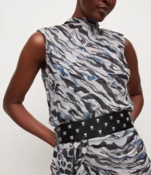 Image of AllSaints Womens Sonia Stud Wide Leather Belt, Black/Silver, Size: S