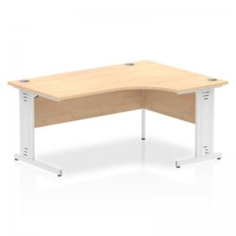 Image of Dynamic Impulse 1600mm Right Crescent Desk Maple Top White Cable...