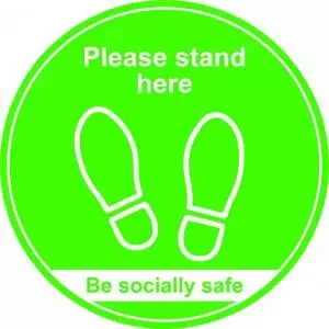 Image of Green Social Distancing Floor Graphic - Please Stand Here 400mm dia.