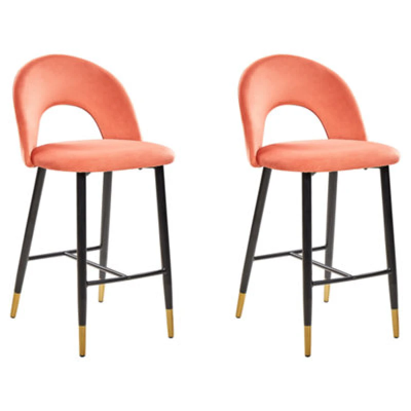 Image of Beliani Set Of 2 Bar Chairs Falton Velvet Coral