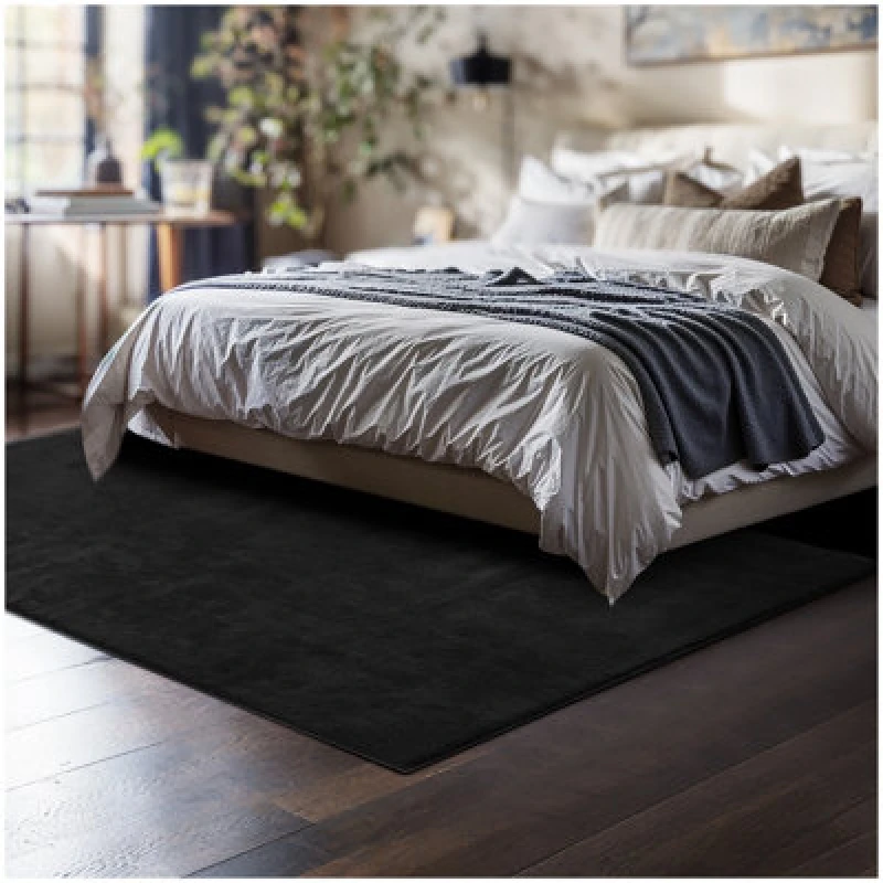 Image of Tectake Rug Zonelle - Short Pile And Ultra-Soft, Rectangular Or Round 120 X 170 Cm - Black