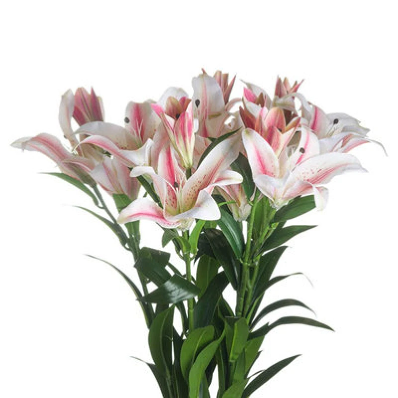 Image of Hill Interiors Stargazer Lily Artificial Flower (Pack Of 1) White/pink (One Size)