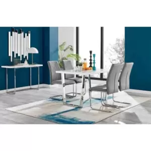 Image of Furniture Box Kylo White High Gloss Dining Table and 4 Grey Lorenzo Chairs