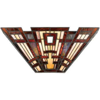 Image of Classic Craftsman - 2 Light Tiffany Wall Uplighter - Bronze Finish, E14 - Elstead