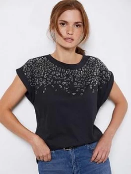 Image of Mint Velvet Studded Leopard T-Shirt - Grey