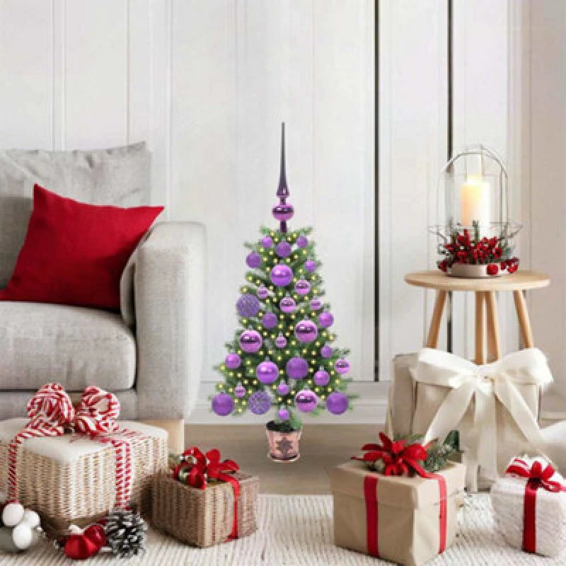 Image of vidaXL Christmas Tree with 150 LEDs, Lilac Balls with Stand Green 65cm PE, Green 3396297