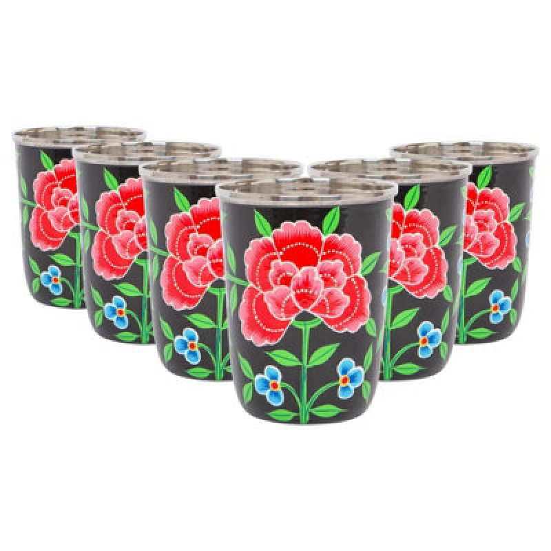 Image of Billy Can Hand-Painted Picnic Cups - 300ml - Carbon Peony Black