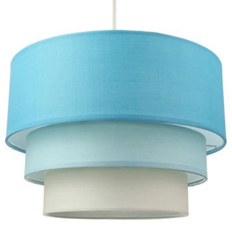 Image of Happy Homewares Contemporary Round Triple Tier Teal/blue Cotton Fabric Pendant Light Shade