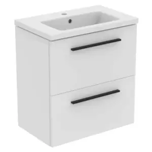 Image of Ideal Standard I.life S 60Cm Matt White 2 Drawer Vanity Unit, 61Cm Vanity Basin And Black Handle Pack