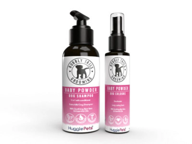 Image of HugglePets Bubbly Tails Baby Powder 2 in 1 Dog Shampoo & Deodorising Cologne Set Clear