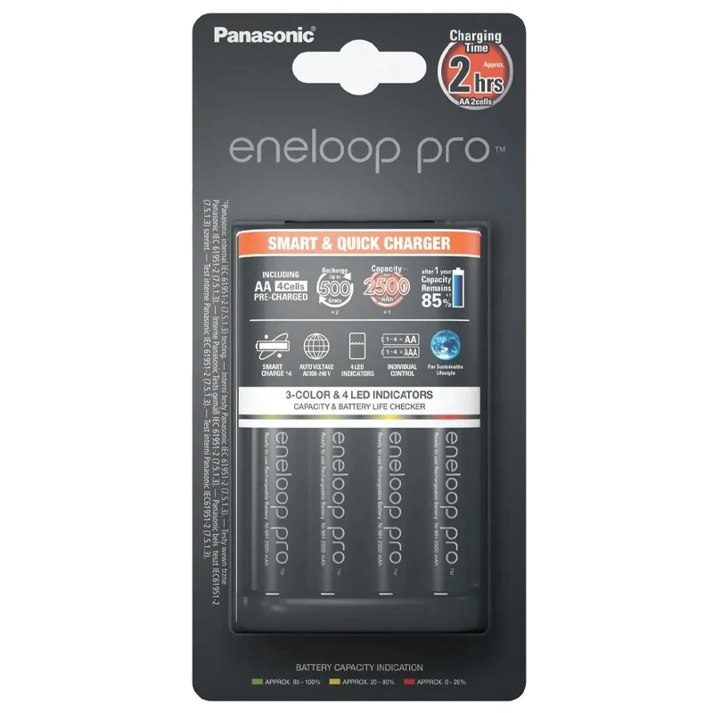 Image of Panasonic Panasonic ENELOOP BQ-CC55 UK Plug-in Charger with 4x AA 2500mAh Rechargeable Batteries K-KJ55HCD40U