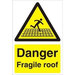 Image of Warehouse Sign 400x600 1mm Plastic Danger Fragile roof Ref