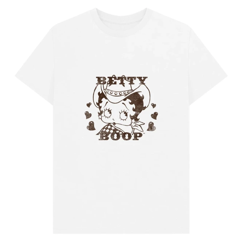Image of Betty Boop Mens Cowgirl T-Shirt in White Size: Small White Male S