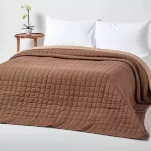 Image of Cotton Quilted Reversible Bedspread Chocolate Mink Brown, 230 x 250cm - Brown - Homescapes