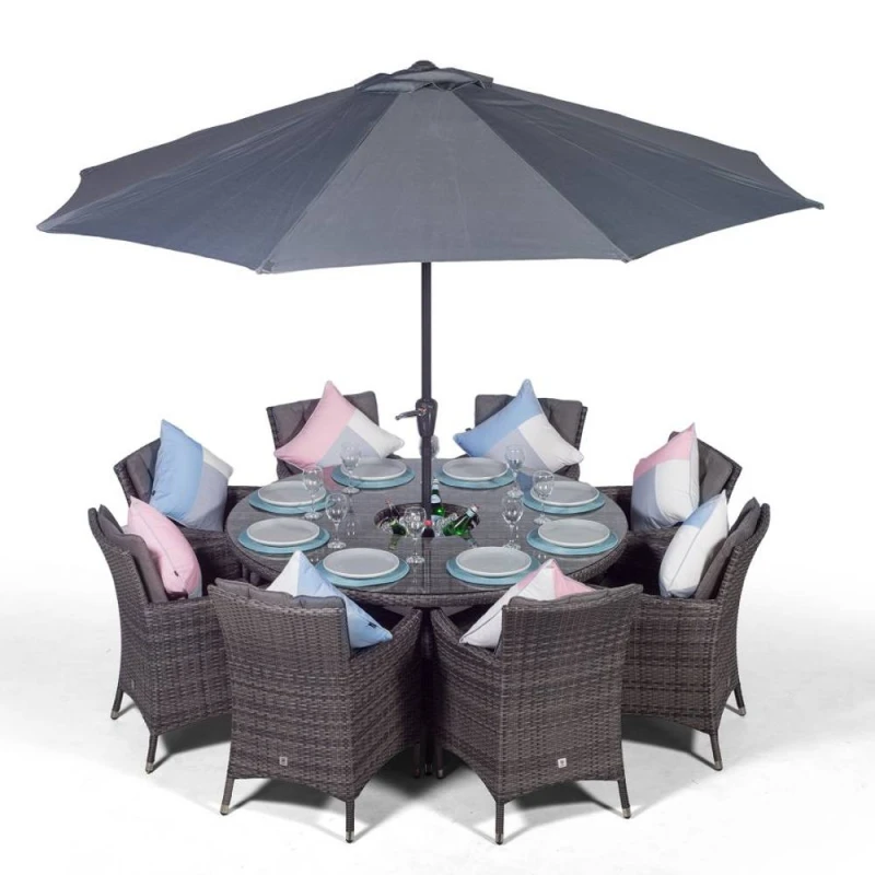 Image of Thats Furniture Savannah Round 8 Seater Rattan Dining Set Ice Bucket Drinks Cooler in Grey Grey Unisex