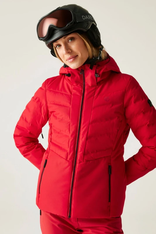 Image of Dare 2b Womens Gliding Waterproof Insulated Padded Ski Jacket in Red Size: 12 Red Female 12