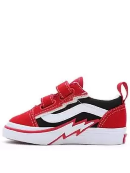 Image of Vans Old Skool Velcro Bolt Toddler Trainers, Red/Black, Size 7 Younger