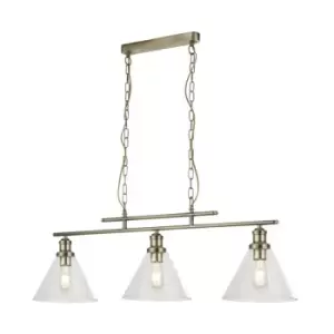 Image of Searchlight Pyramid - 3 Light Pendant Antique Brass, Glass Shade, E27