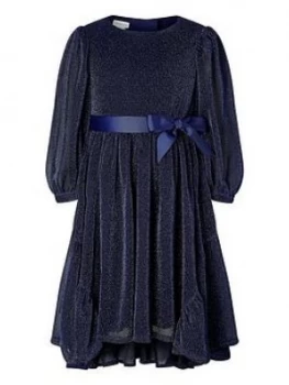Image of Monsoon Girls Sparkle Long Sleeve Dress - Navy
