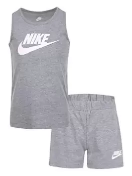 Image of Nike Younger Girls Club Tank & Jersey Short Set, Grey, Size 4-5 Years, Women
