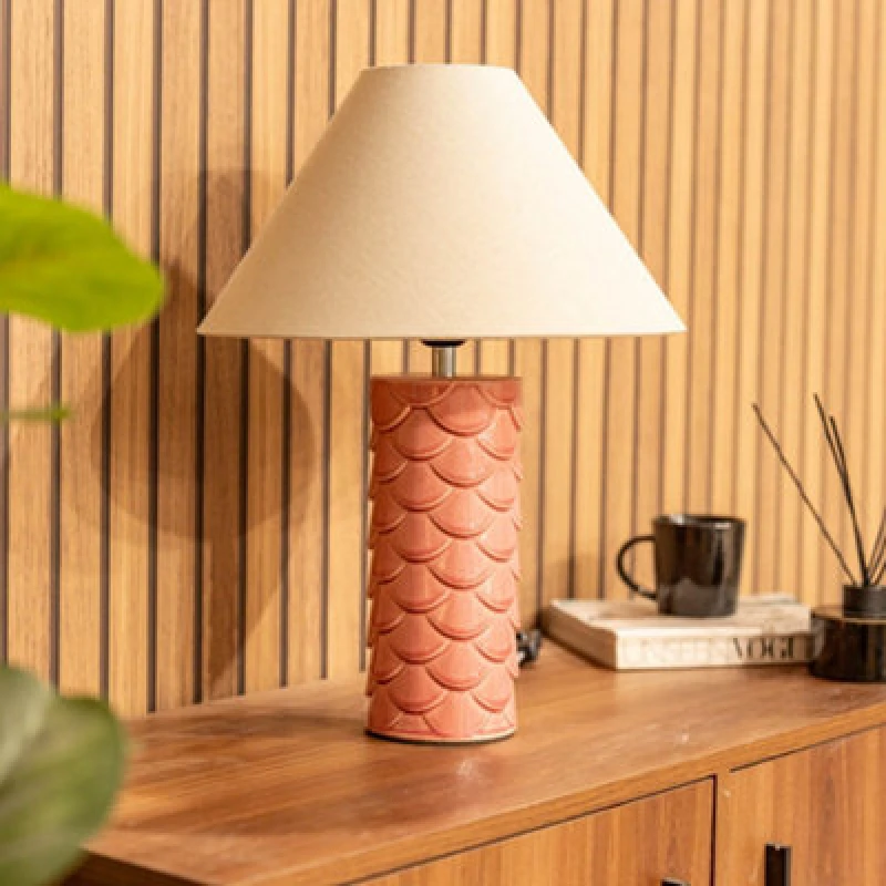 Image of ValueLights Athena Coral Ceramic Shell Table Lamp Coral