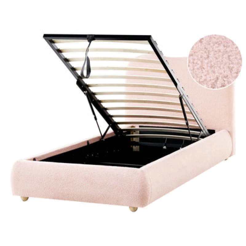 Image of Beliani Ottoman Bed Boucle Blagnac 90 X 200 Cm (Eu Single) Pink