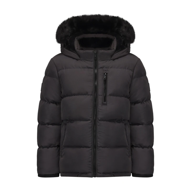 Image of SoulCal Kids Double Zip Detachable Faux Fur Hood Fleece Lined Short Puffer Jacket Charcoal male 7-8 Years